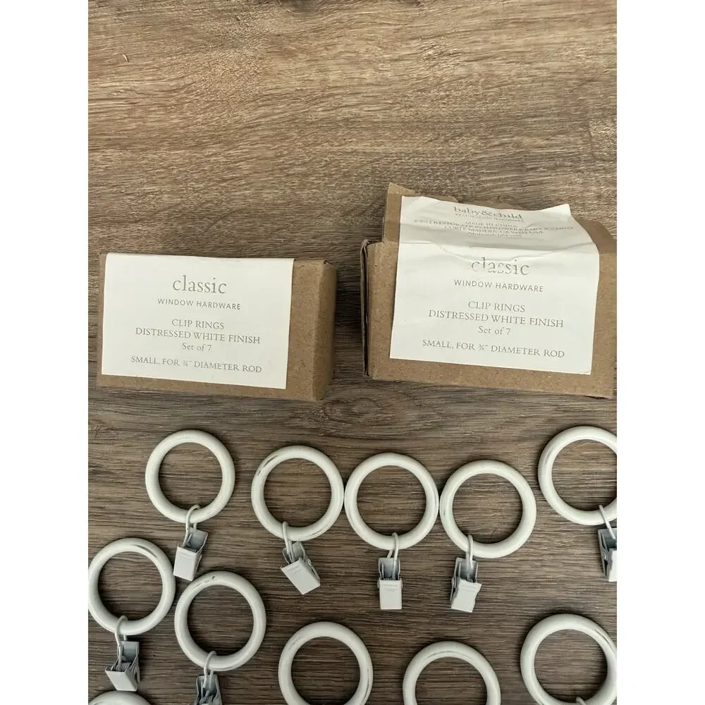 Restoration Hardware Baby & Child Clip Rings Distressed White Set 14 Small 3/4
